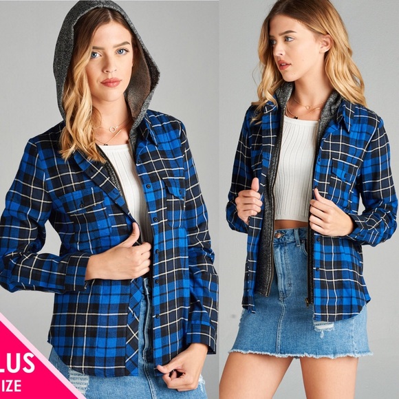 PLUS SIZE Plaid Hooded Zip Up Hoodie - Picture 2 of 7